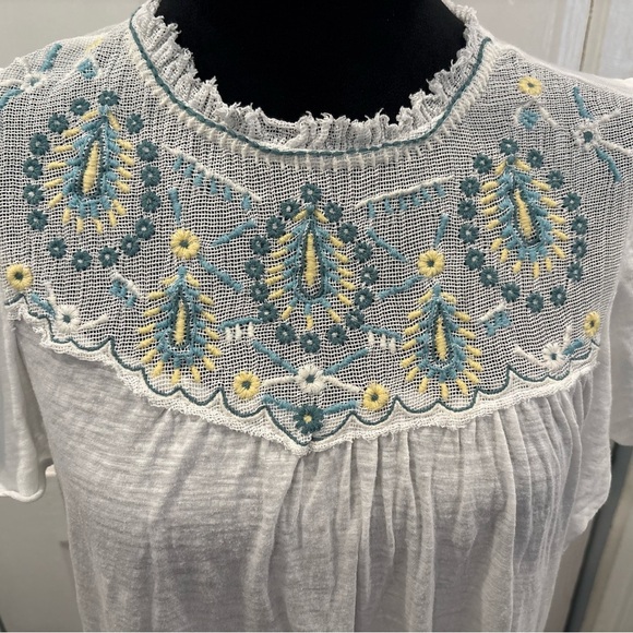 Lucky Brand Women's Embroidered Yoke Ruffled Short Sleeve Shirt Size S Rn#80318 - Picture 4 of 11